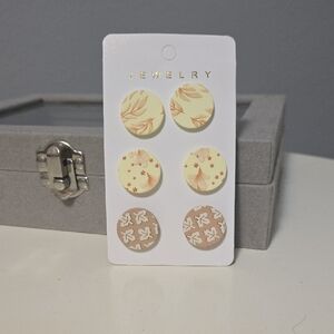 Set of Floral and Leaf Patterned Earrings